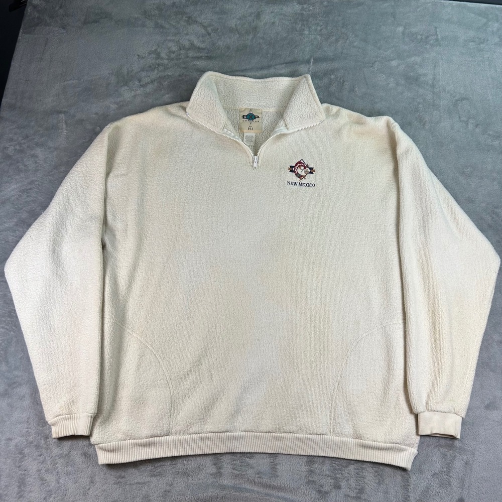 Vintage EXP Designs New Mexico Quarter Zip Fleece Pullover Cream XL Made in USA